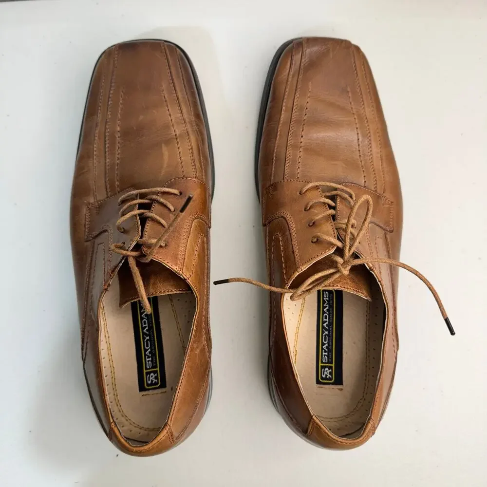 Stacy Adams Corrado Brown Leather Oxford Lace-Up Dress Shoes Square Toe Men’s 10
